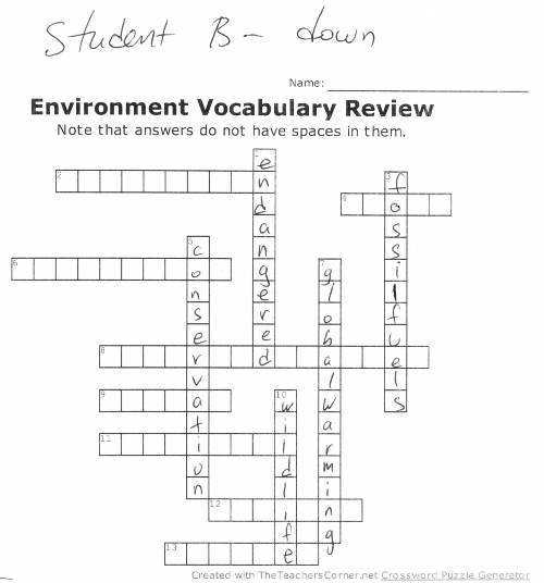 crossword game to review vocabulary