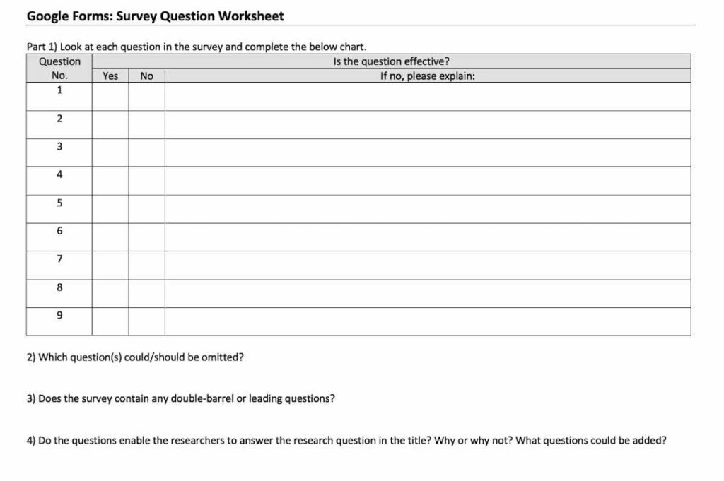 Preview of survey worksheet