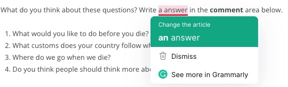 a highlighted error in Grammarly