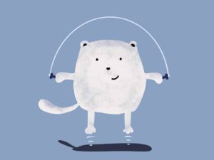 A happy animal jumping rope