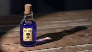 A blue bottle labelled 'poison'