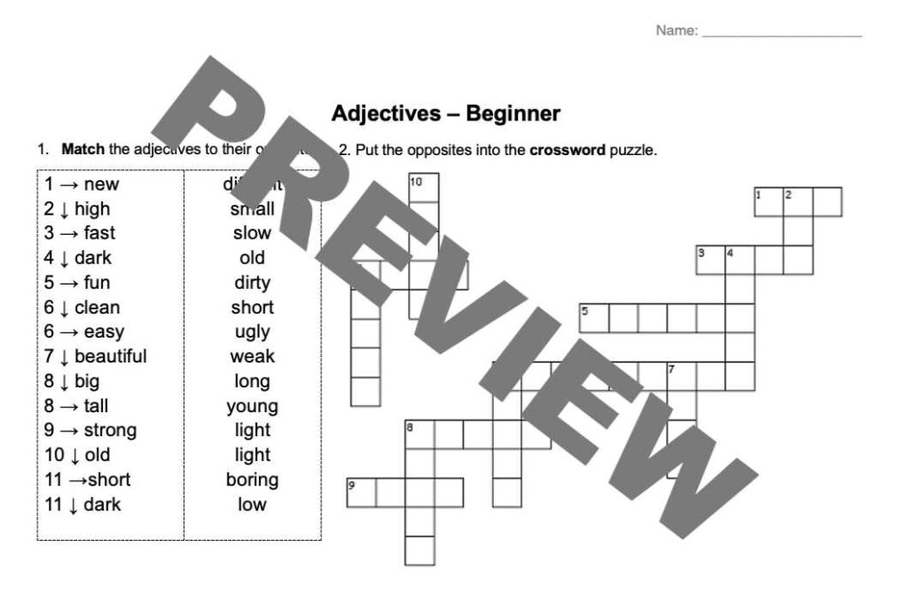 Matching adjectives to antonyms in a crossword puzzle